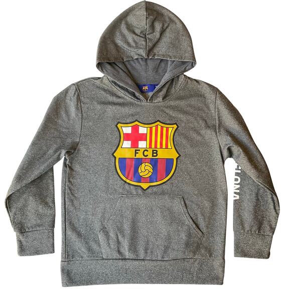 FCB Kid’s Sweatshirt size M Long Sleeve Hoodie Fleece Fan Club Barcelona Gray - Picture 1 of 9